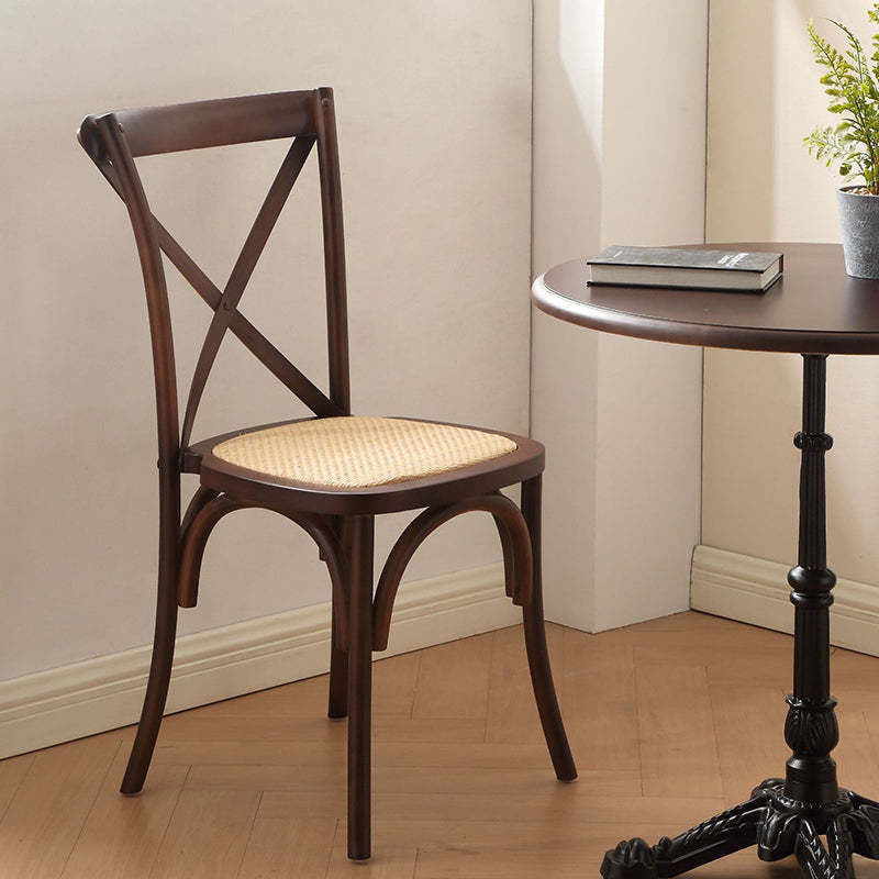 Rustic Woven Rattan Wood Dining Chair — Stackable / Honey Color / Wood