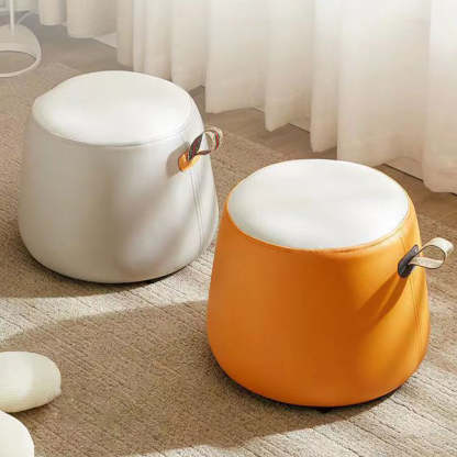 Contemporary Cylinder Fabric Pouf Stool — Short - Orange