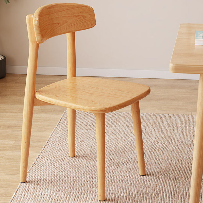 Minimalist Leather Fabric Wood Dining Chair — Leather / Original Wood Color
