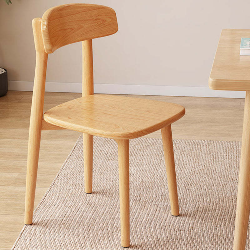 Minimalist Leather Fabric Wood Dining Chair — Leather / Original Wood Color