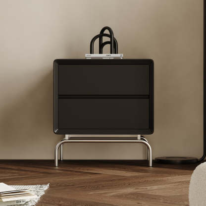 Minimalist Wood Steel 2-Drawer Nightstand — Black