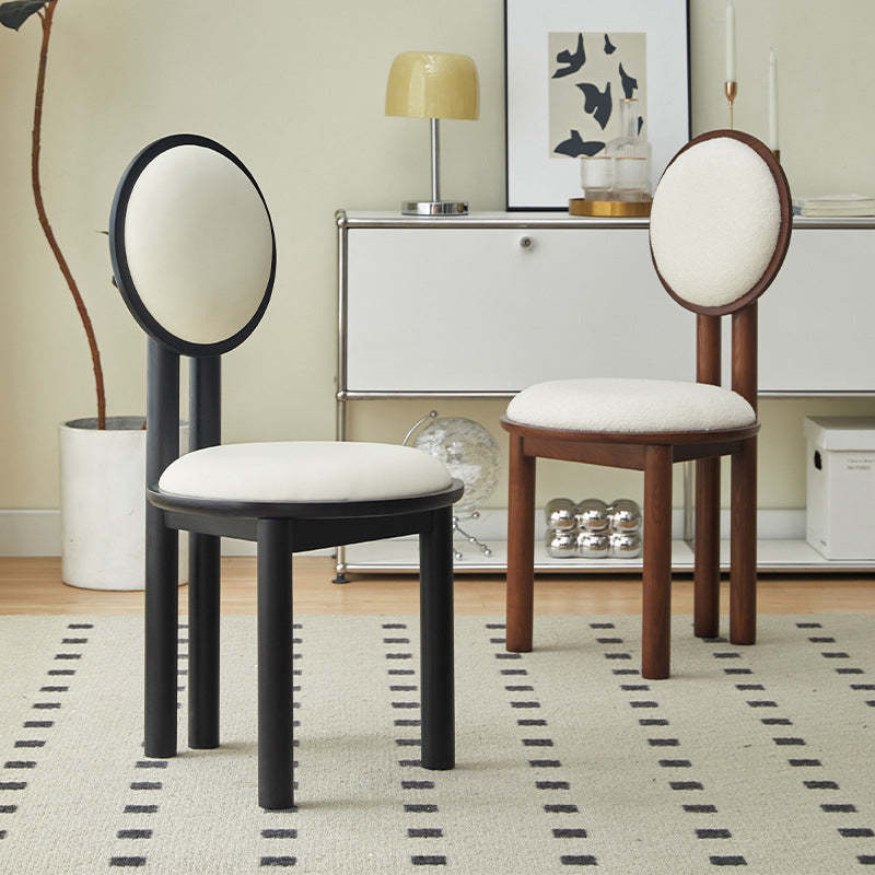 Vintage Lambswool Wood Round Dining Chair