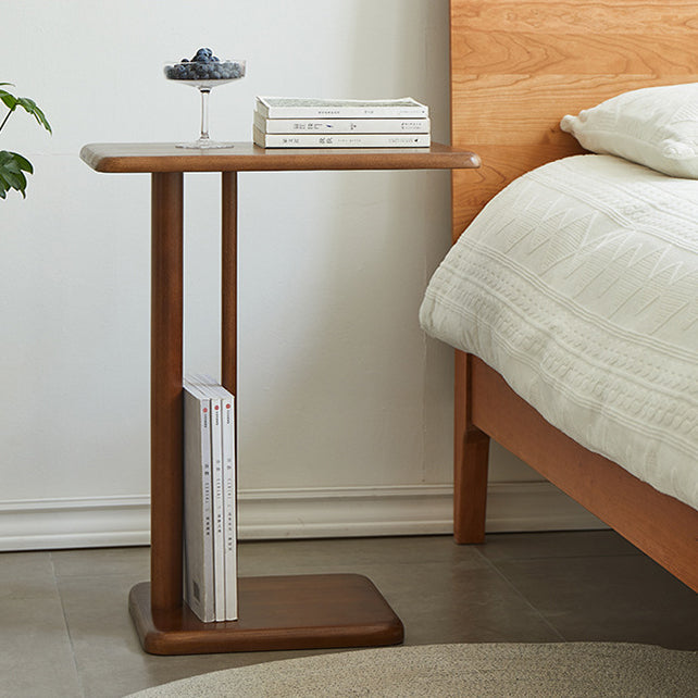 Minimalist Wood Movable Side Table — Walnut Color
