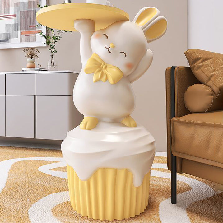 Contemporary Cartoon Rabbit Resin 1-Tray Side Table — Pink