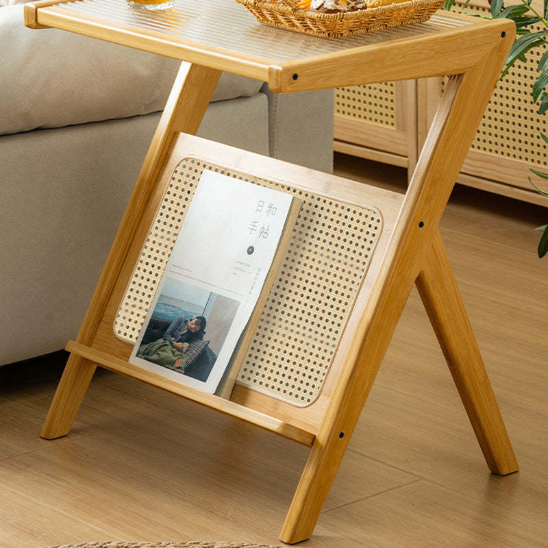 Contemporary Z-Shaped Glass Bamboo End Table
