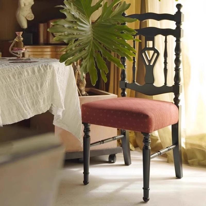 French Wood Fabric Dining Chair - Black