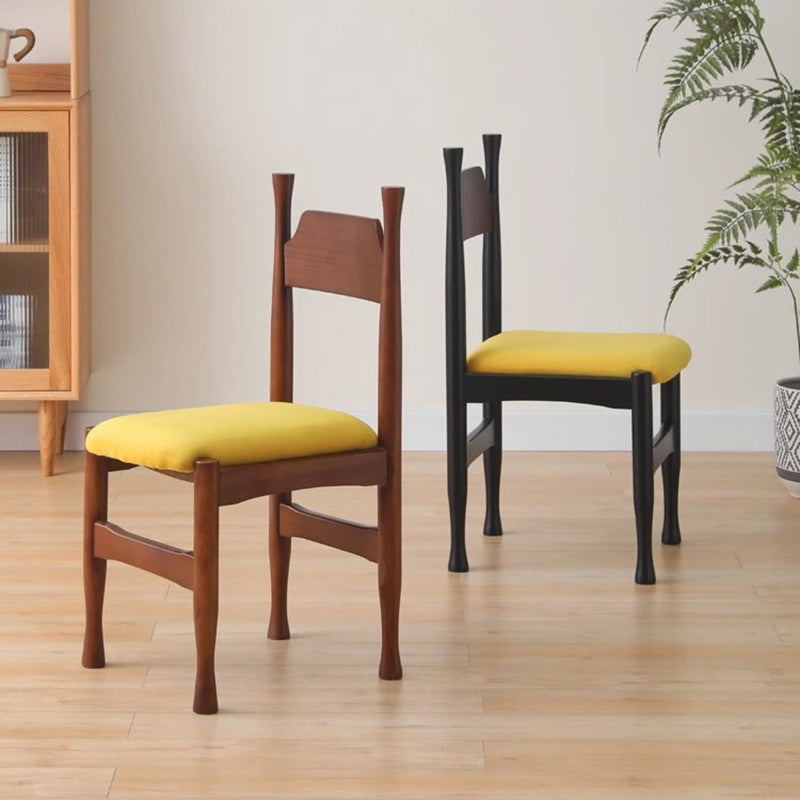 Vintage Wood Curved Velvet Dining Chair — Black / Yellow