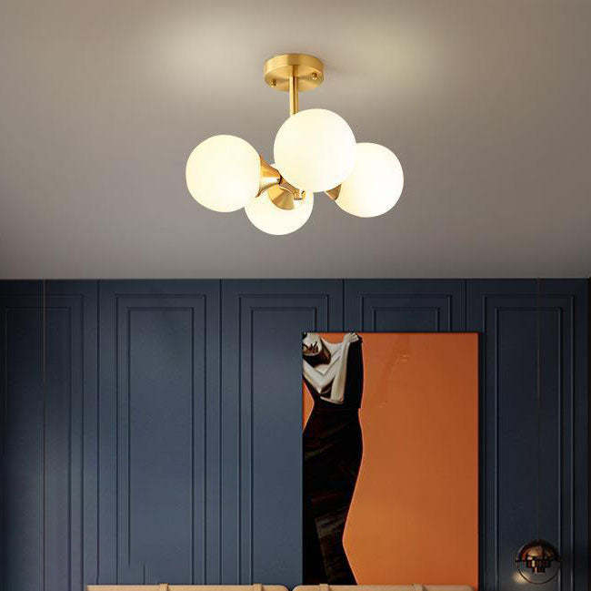 Mid-Century Gold Glass Globe Ball Chandelier — 110V-120V For US/CA