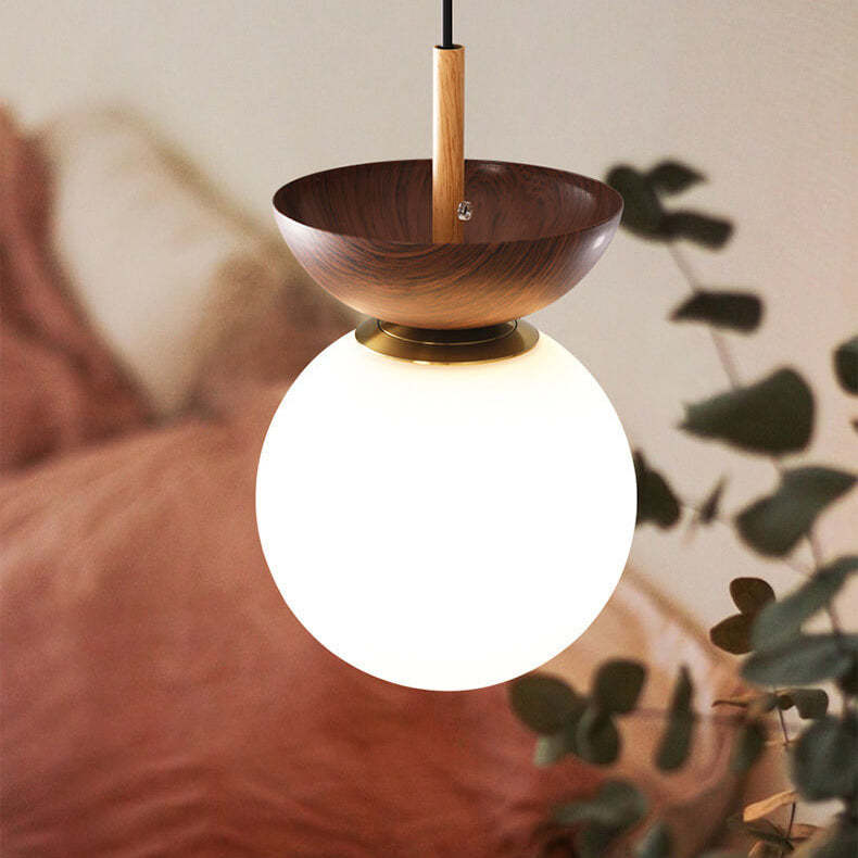 Nordic Japanese Glass Orb Wood Iron Ceiling Light