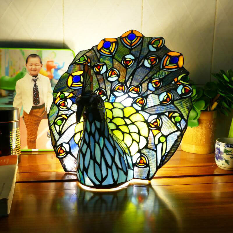 Tiffany Retro Stained Glass Peacock Lamp