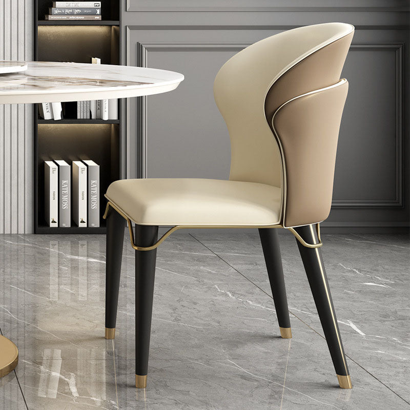 Contemporary Leather Wood Steel Dining Chair