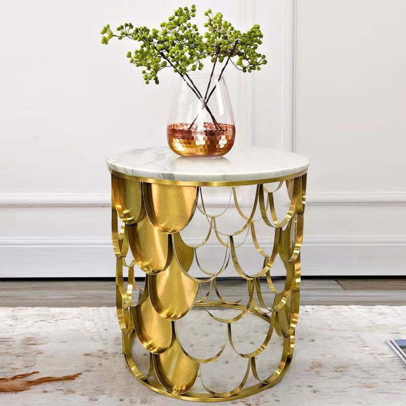 Modern Cylinder Marble Titanium Coffee Table