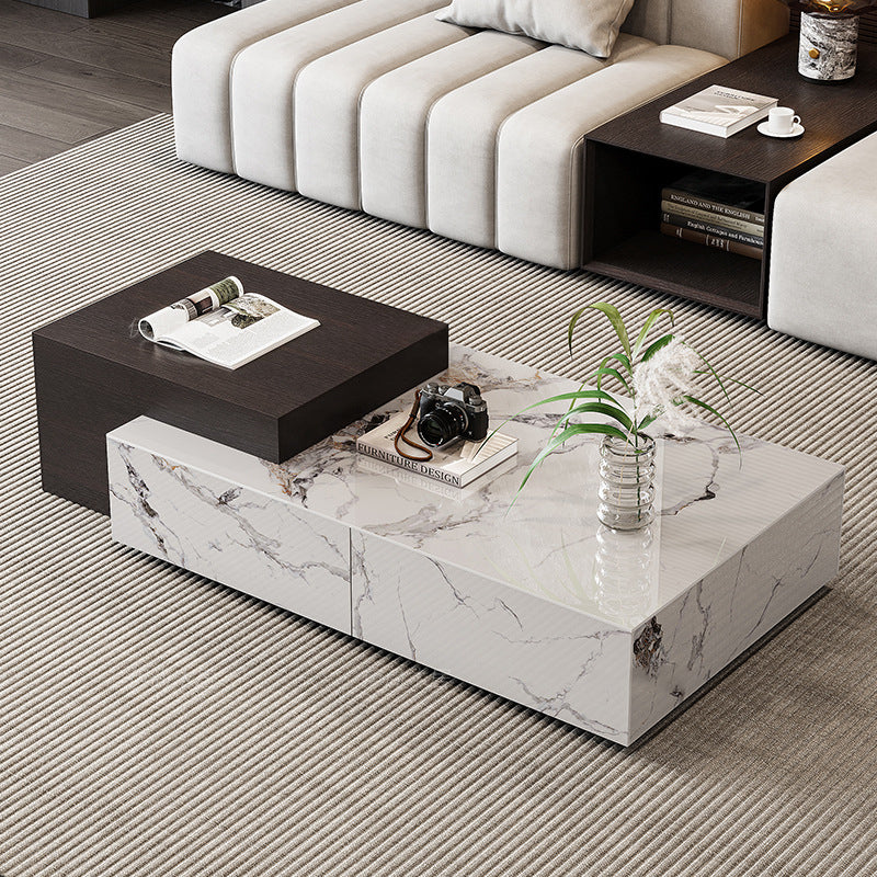 Minimalist Rectangular Rock Plate Wood Coffee Table — Without Drawers / B