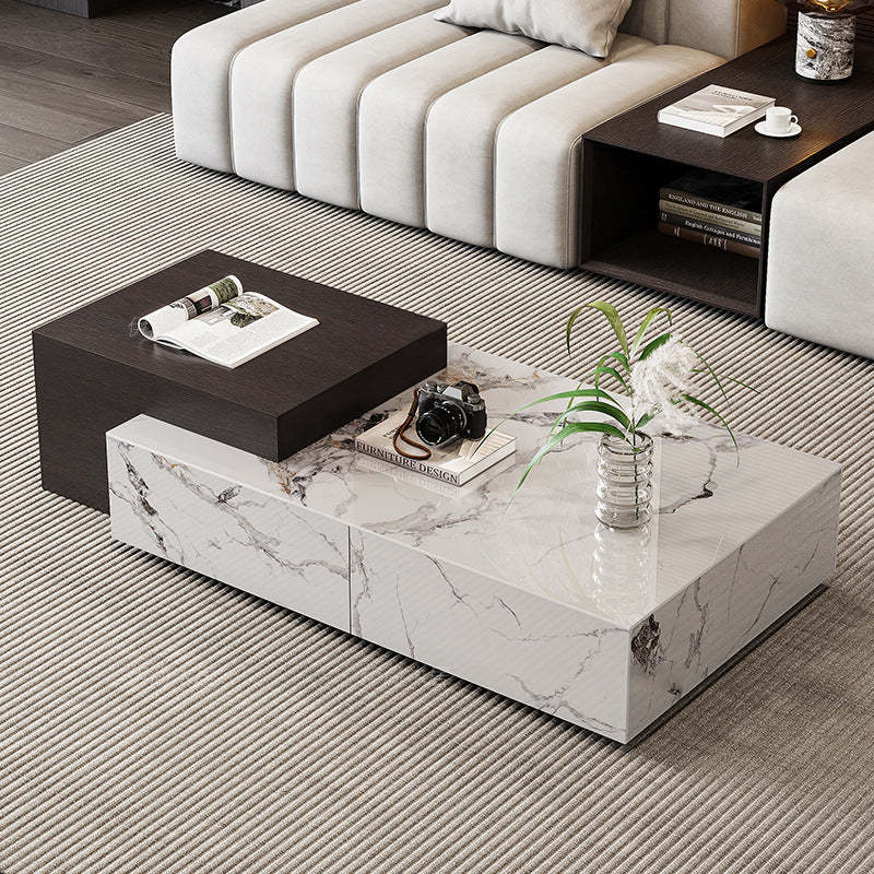 Minimalist Rectangular Rock Plate Wood Coffee Table — Without Drawers / B