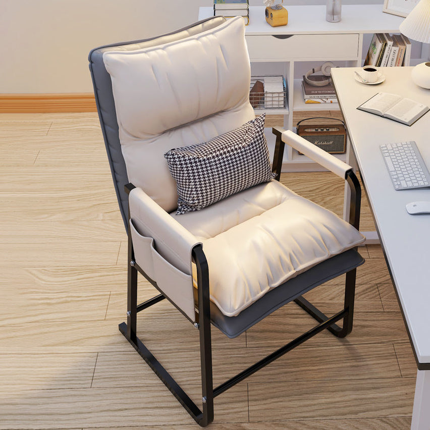 Minimalist Rectangular Leather Steel Armchair