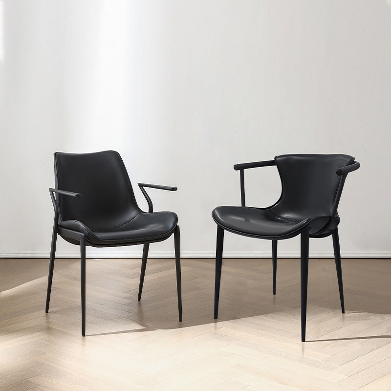 Minimalist trapezoid saddle leather metal dining chairs & benches