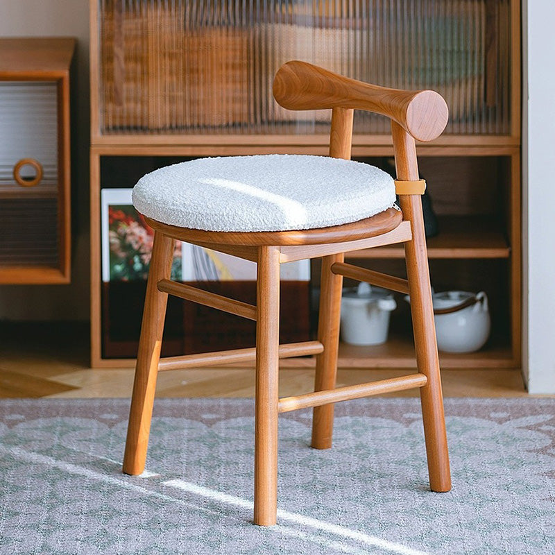 Modern Lambswool Wood Round Vanity Stool Low Back