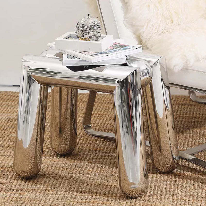 Minimalist Steel Tube Geometric Footstool
