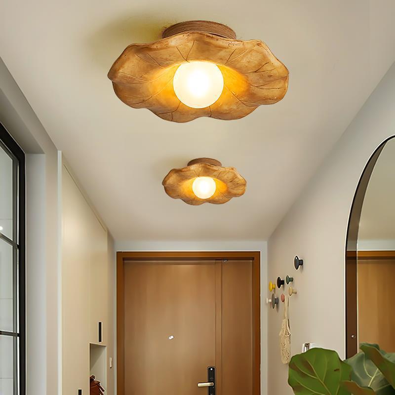 Japanese Wabi-Sabi Lotus Leaf Resin Ceiling Light
