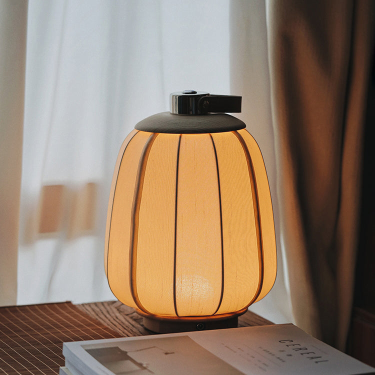 Japanese Portable Lantern Wood Silk Table Lamp