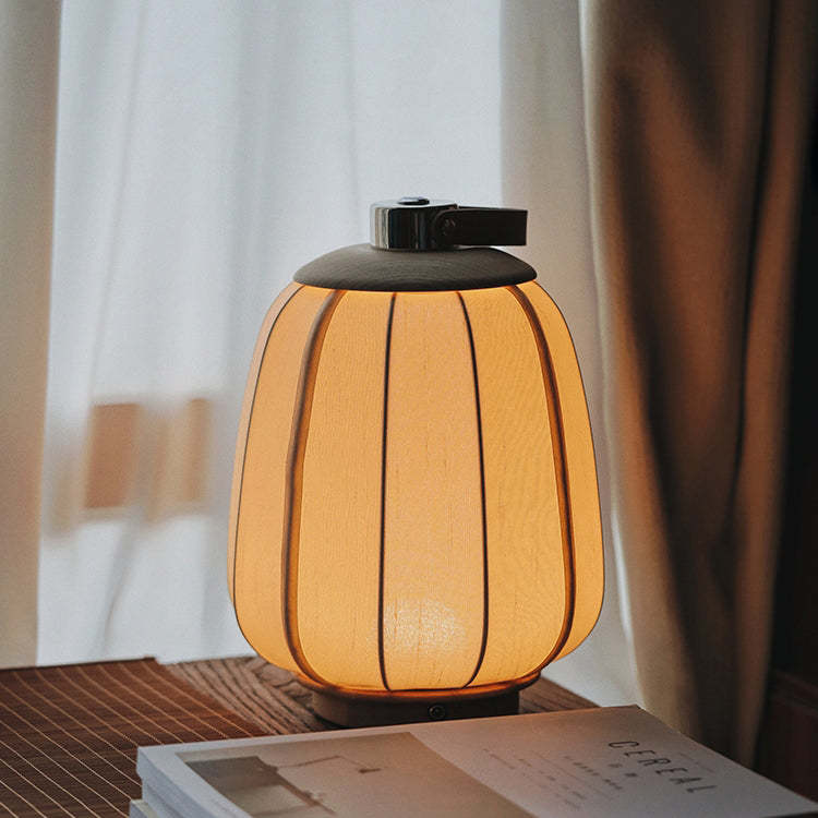 Japanese Portable Lantern Wood Silk Table Lamp