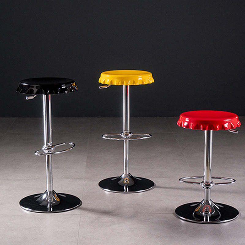 Contemporary Beer Bottle Cap Plastic Swivel Bar Stool — Without Caster / Red