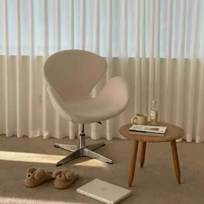 Minimalist Flannel Lambskin Movable Desk Chair — White - PU / Without Footrest