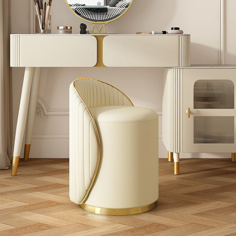Minimalist Cylinder Iron Leather Vanity Stool