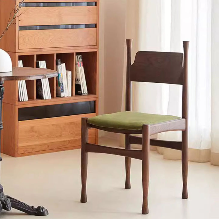 Scandinavian Square Wood Fabric Chair — Walnut