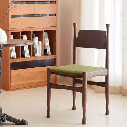 Scandinavian Square Wood Fabric Chair — Walnut