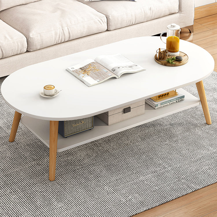 Lighom solid 2-tier wood end & side tables for living room — 39.4" L x 19.7" W x 16.54" H