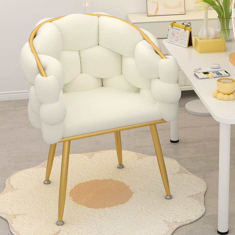 Scandinavian Curved Velvet Tufted Vanity Stool — With Pillow / Sponge / Light Gray