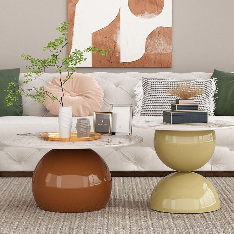 Nordic Geometric Rock Board Iron Coffee Table — White Table Top + Yellow Base