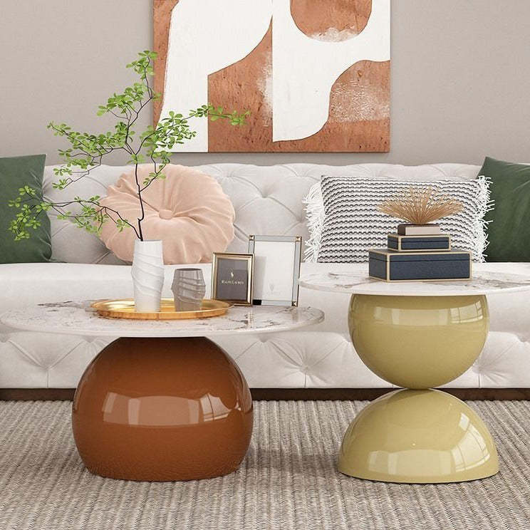 Nordic Geometric Rock Board Iron Coffee Table — White Table Top + Yellow Base