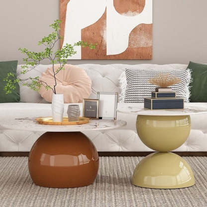 Nordic Geometric Rock Board Iron Coffee Table — White Table Top + Yellow Base