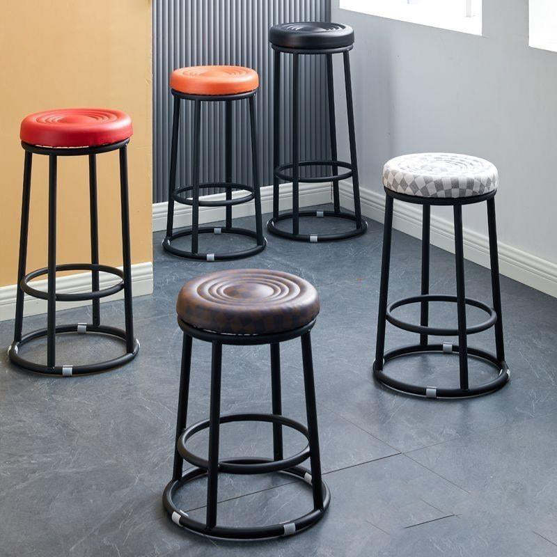 Modern Leather Steel Cotton Round Bar Stool