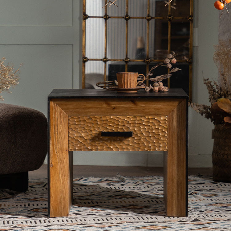 Vintage Solid Wood Engineered Wood Veneer 1-Shelf Side Table
