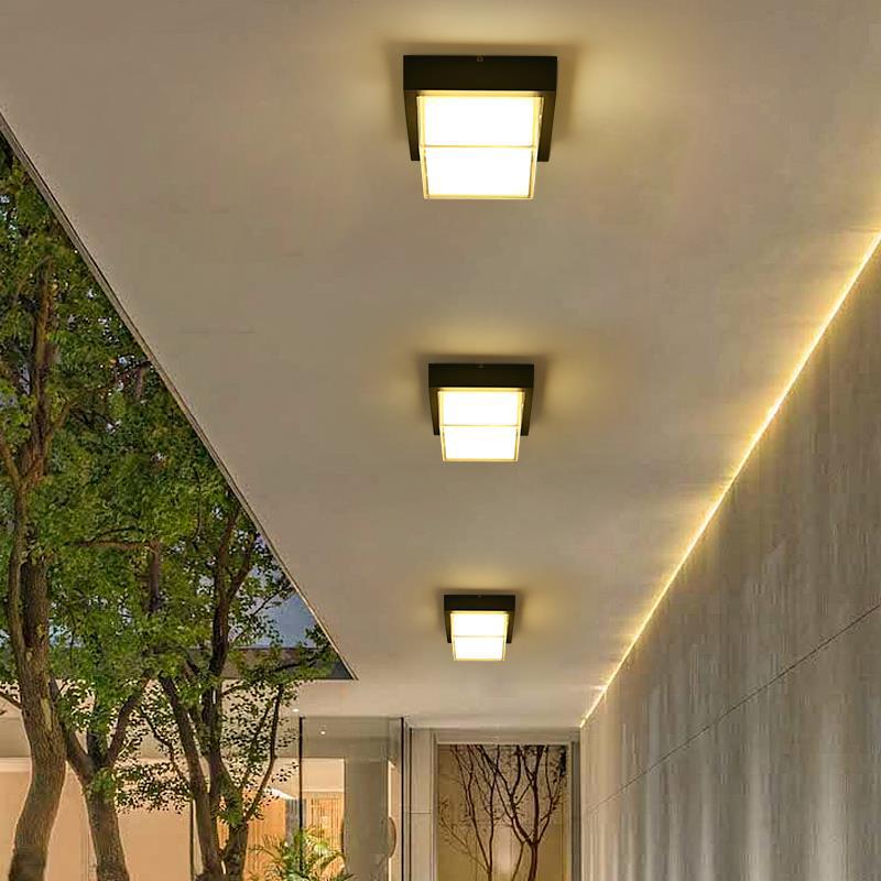 Die-Cast Aluminum Square Outdoor LED Flush Ceiling Light