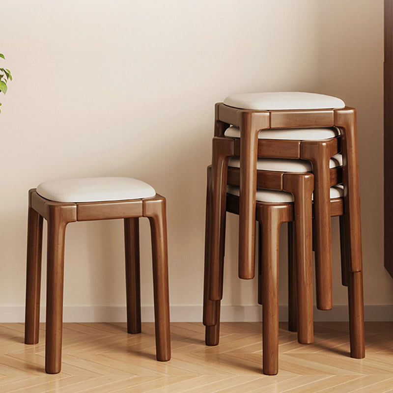 Modern Wood Leather Backless Vanity Stool