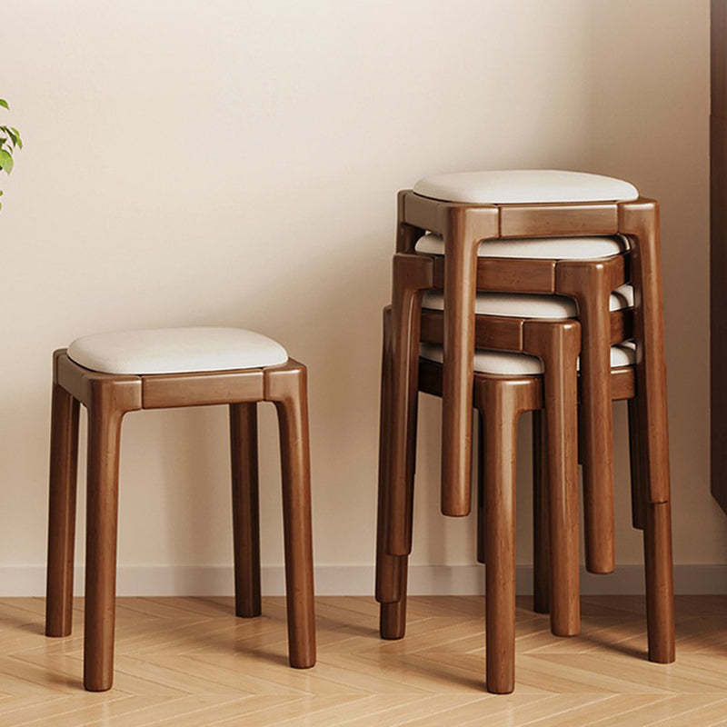 Modern Wood Leather Backless Vanity Stool