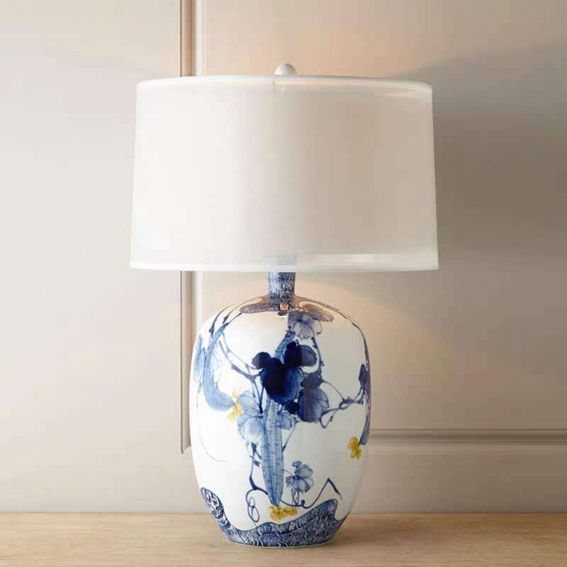 Chinese Fabric Hand-Painted Ceramic Vase Table Lamp