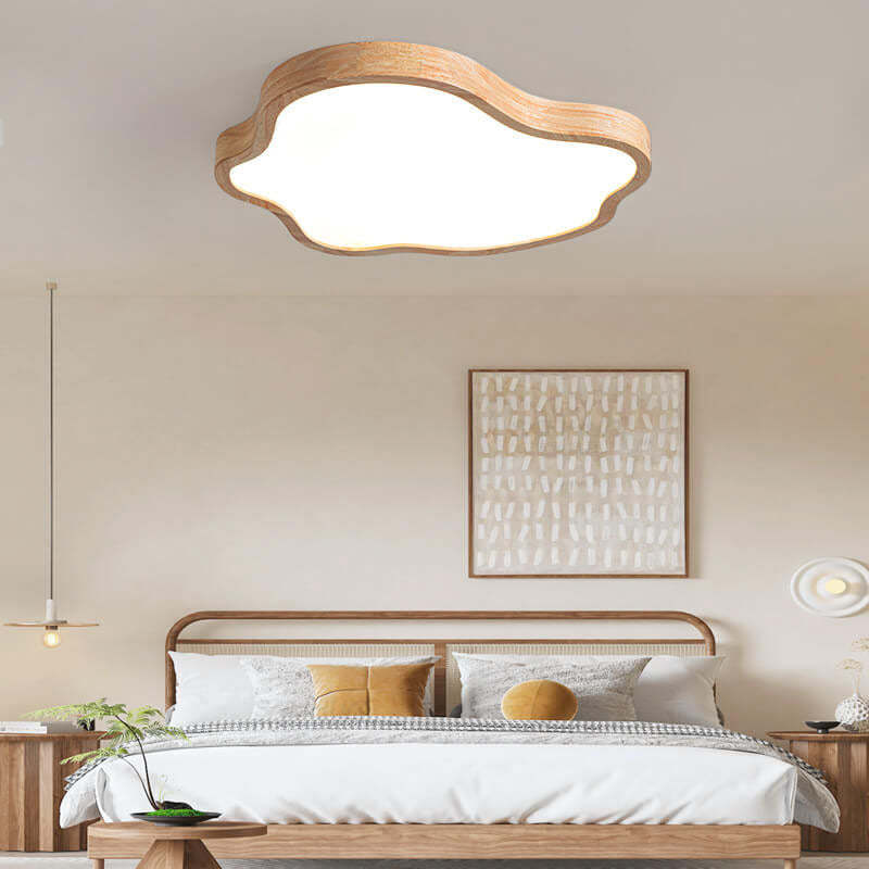 Japanese Modern Cloud Acrylic Wood LED Flush Mount Light