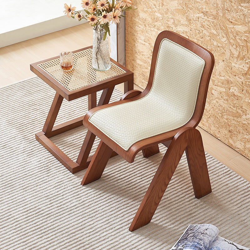 Vintage Ash Wood Rattan Dining Chair — Walnut Color