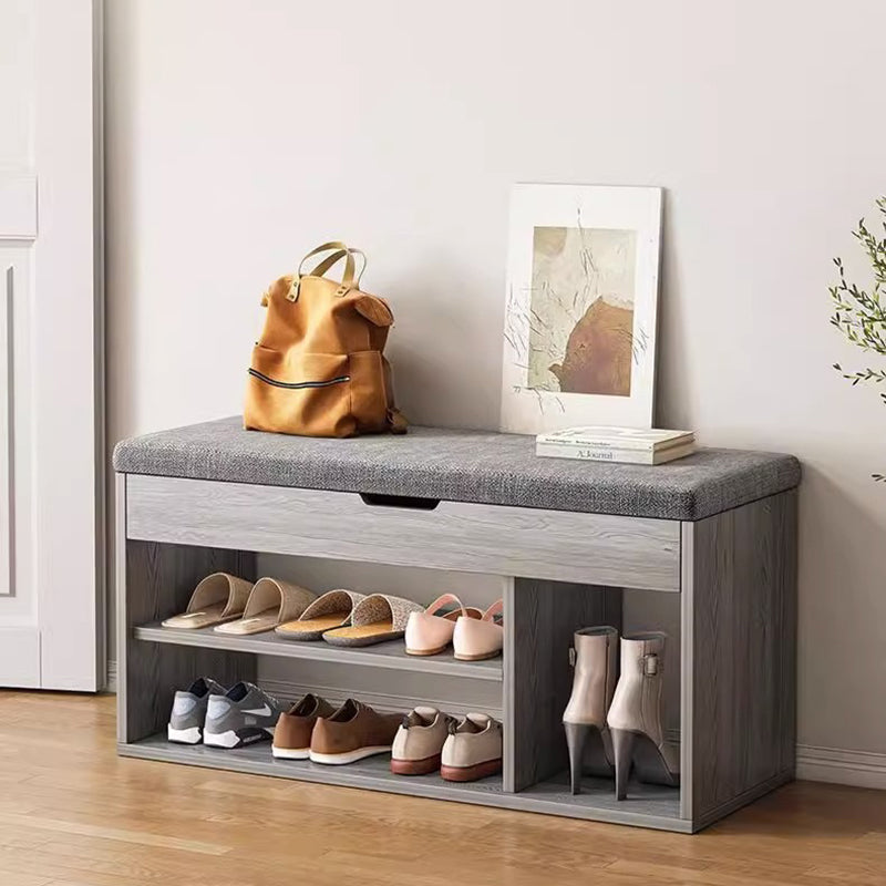 Minimalist Fabric PU Leather Wood 3-Tier Shoe Rack