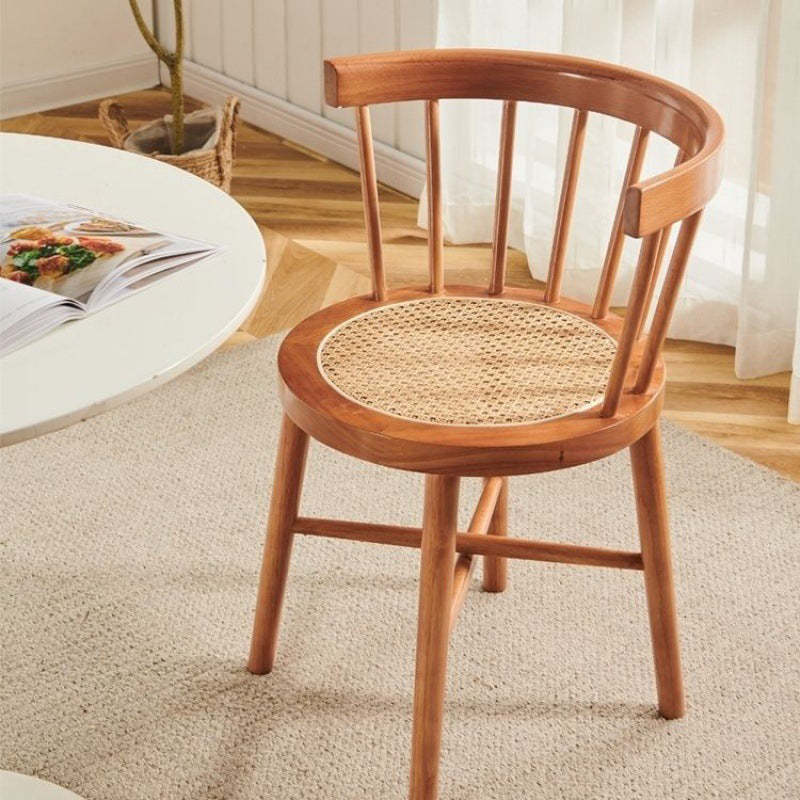 Nordic Rubberwood Rattan Dining Chair — A - Real Rattan / Walnut Color