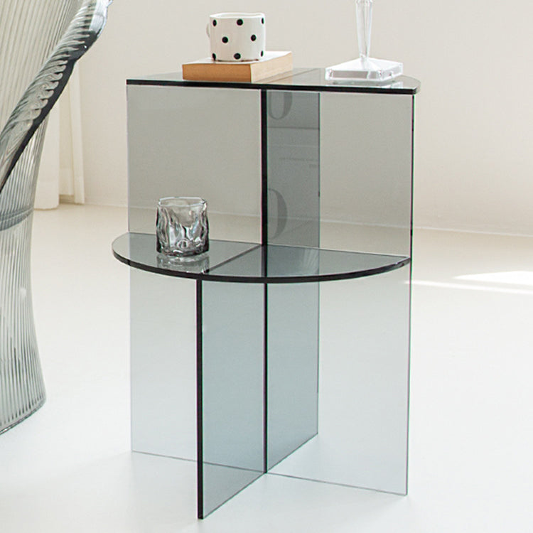 Scandinavian Acrylic Semicircle 2-Tier End Table — Brown