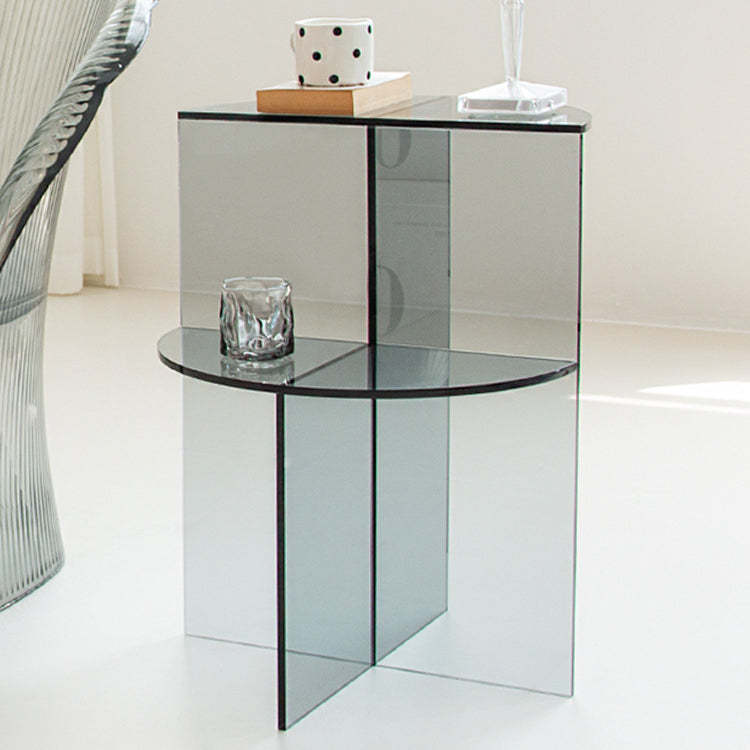 Scandinavian Acrylic Semicircle 2-Tier End Table — Brown