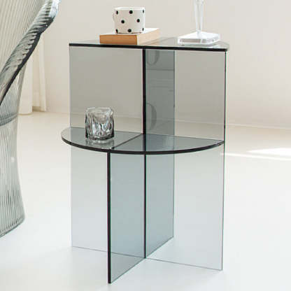 Scandinavian Acrylic Semicircle 2-Tier End Table — Brown