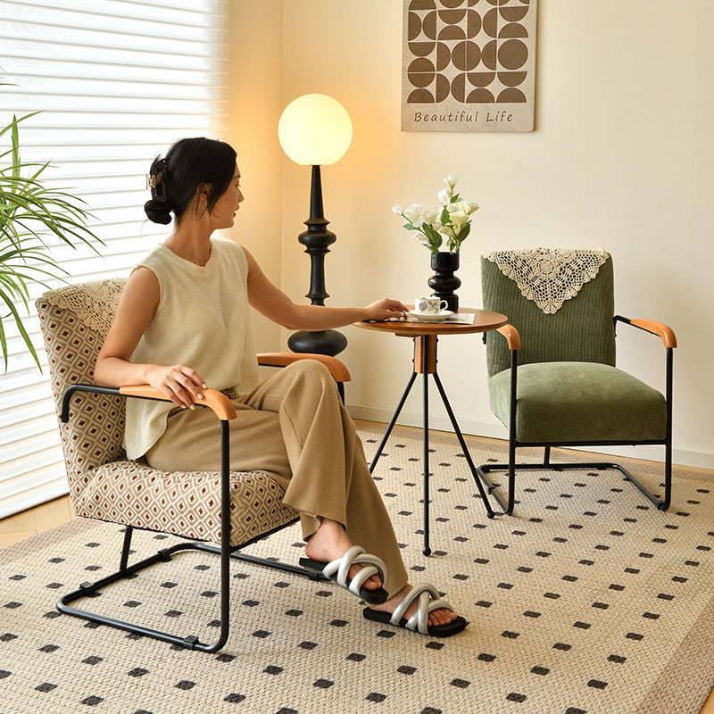 Scandinavian Corduroy Wood Square Accent Chair