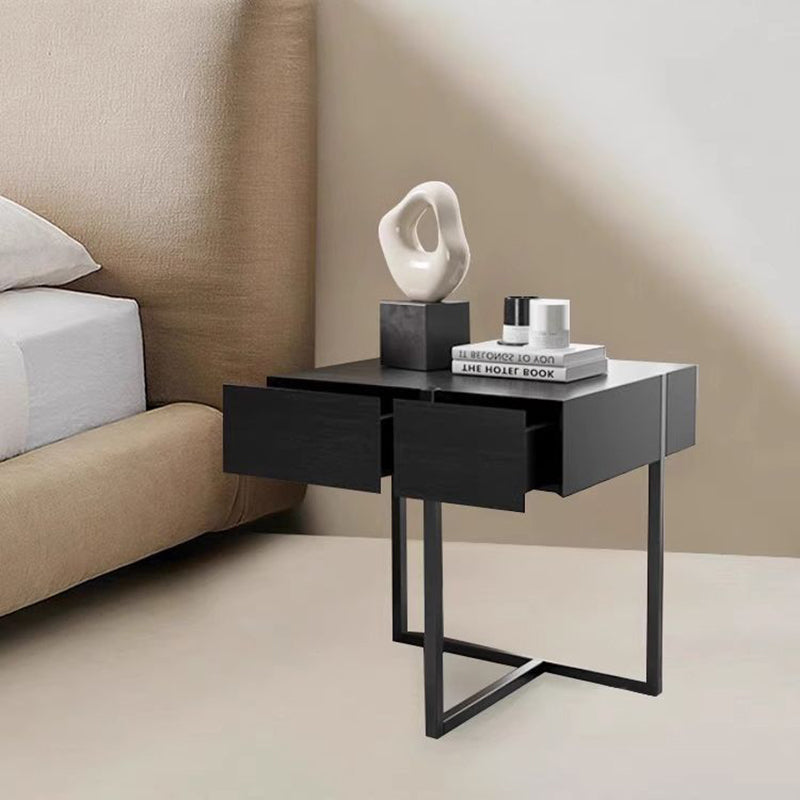 Modern Solid Wood Rectangular Nightstand 2-Drawer